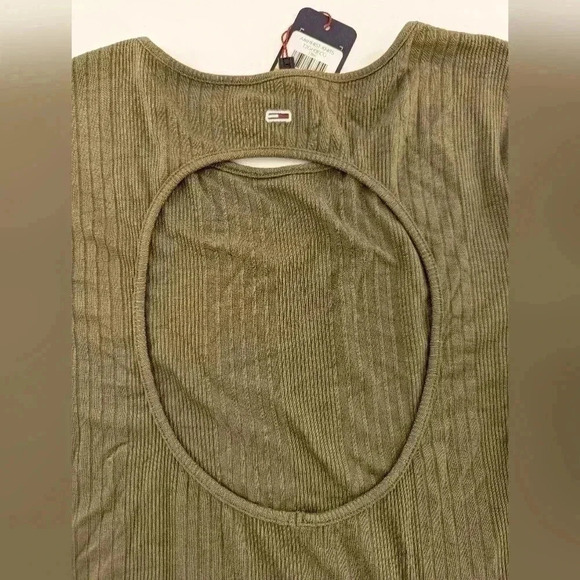 Tommy Jeans Women's Back Cutout Ribbed Long Sleeve Top Green Size Small NWT - Picture 12 of 13